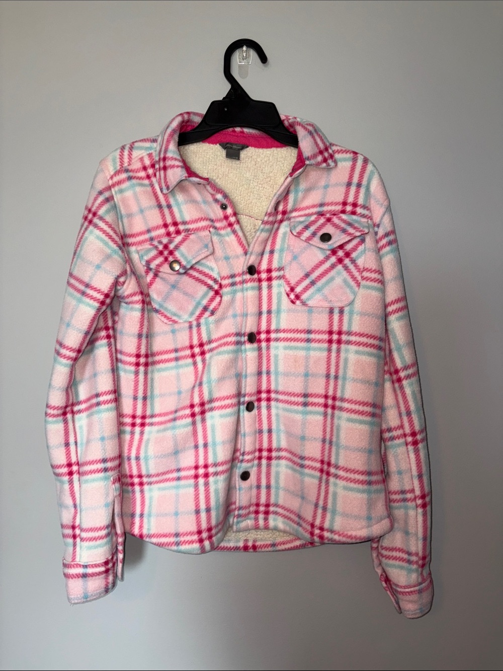 Girls Eddie Bauer Pink Plaid Sherpa-Lined Jacket 14/16